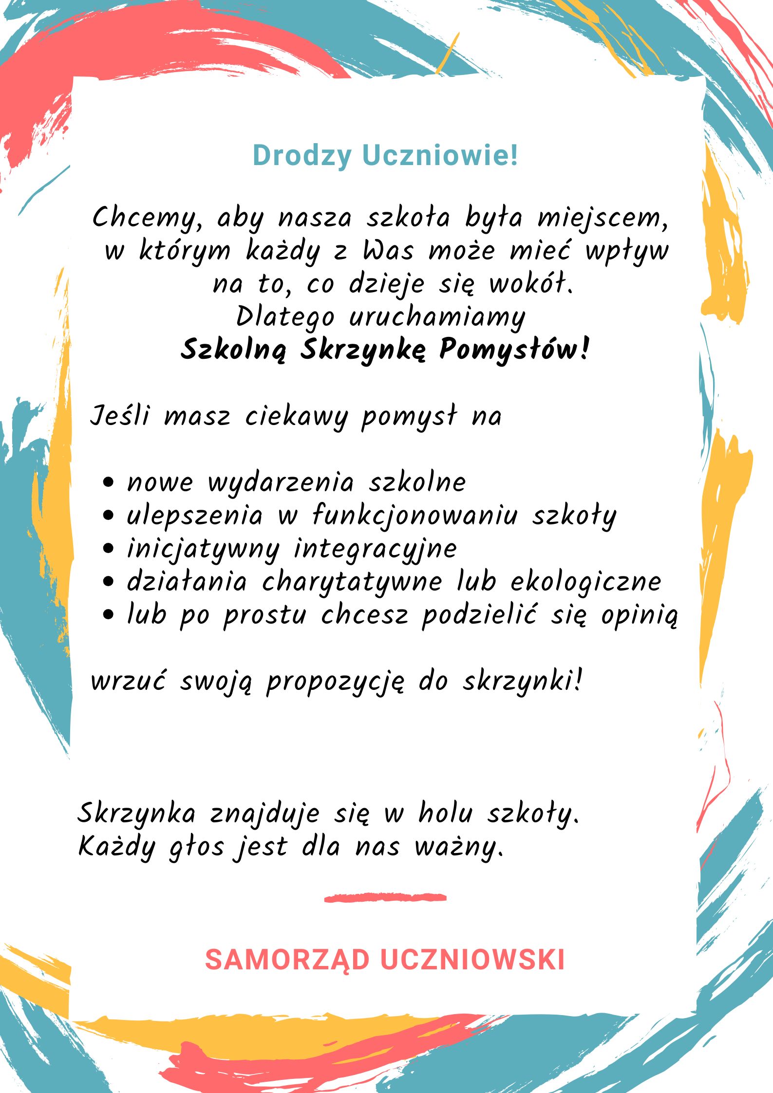 Plakat - szkolna skrzynka pomysł&oacute;w